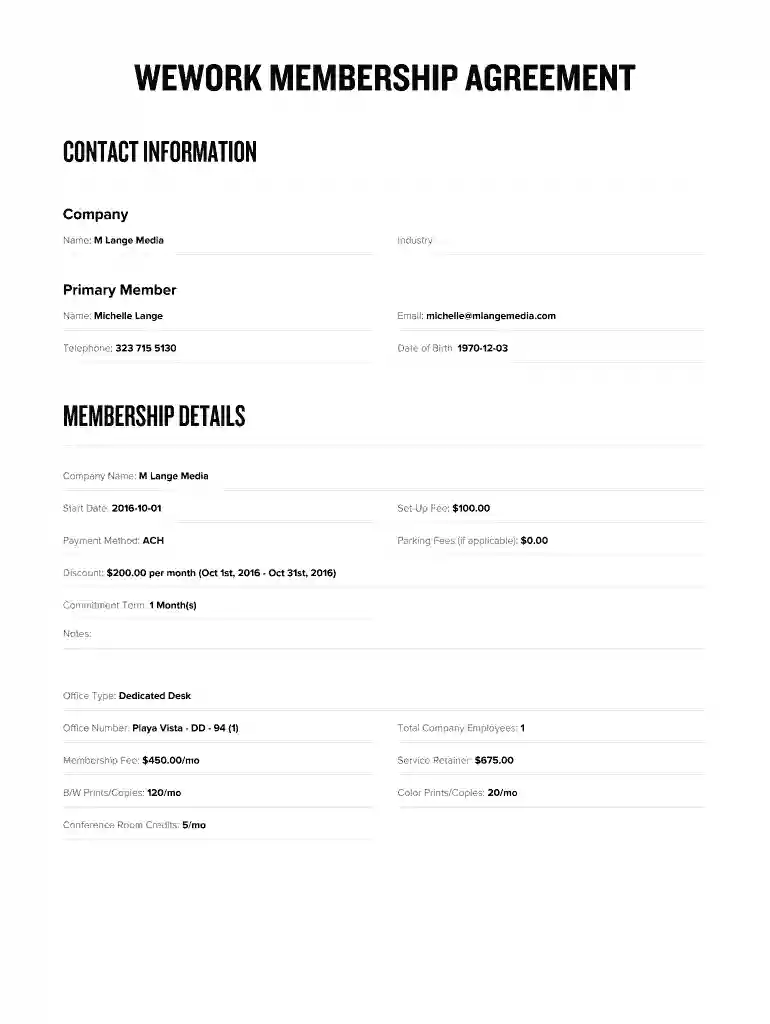 wework lease agreement Preview on Page 1