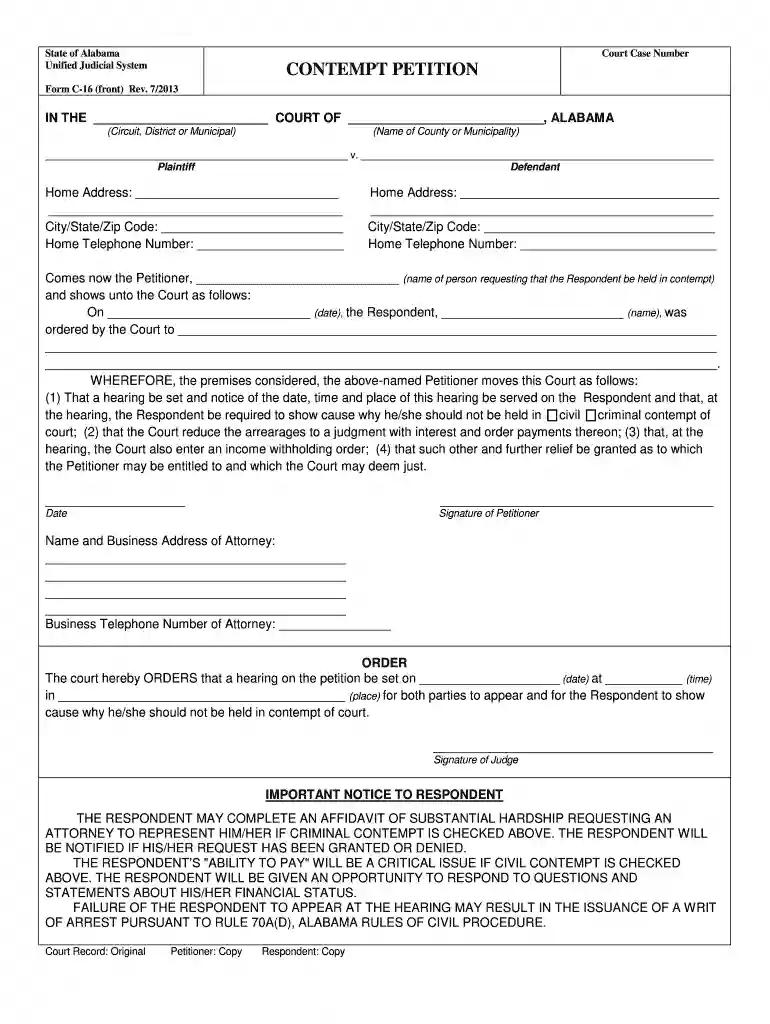 contempt petition template Preview on Page 1