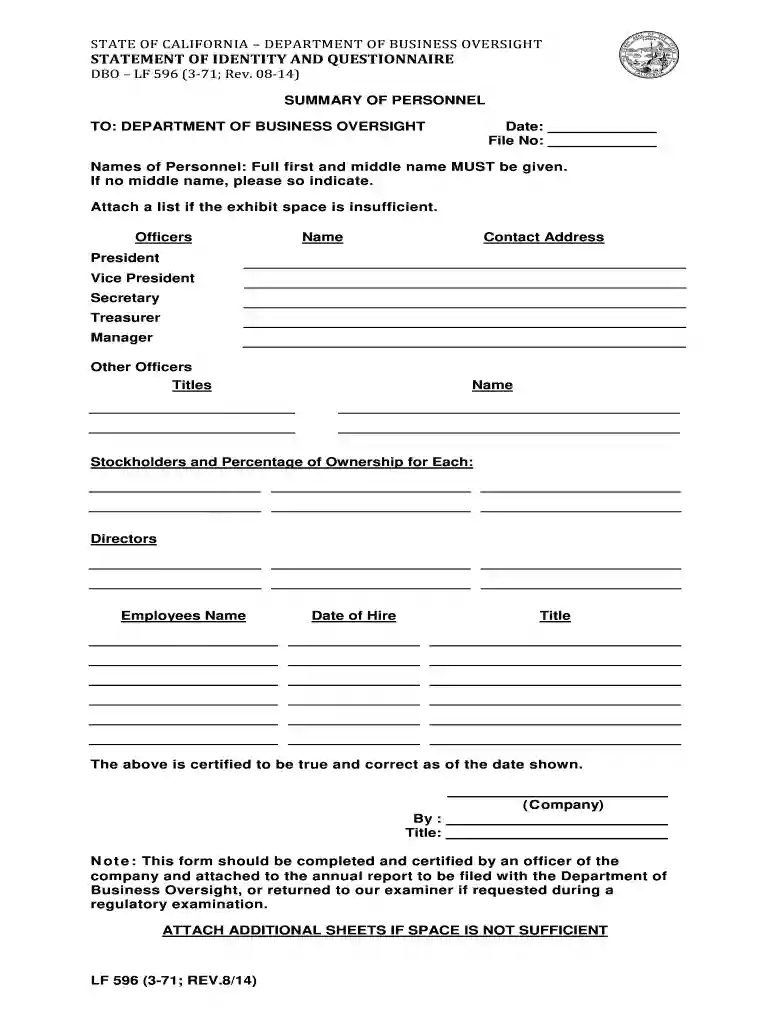 DBO-LF 596 - Summary of Personnel Preview on Page 1