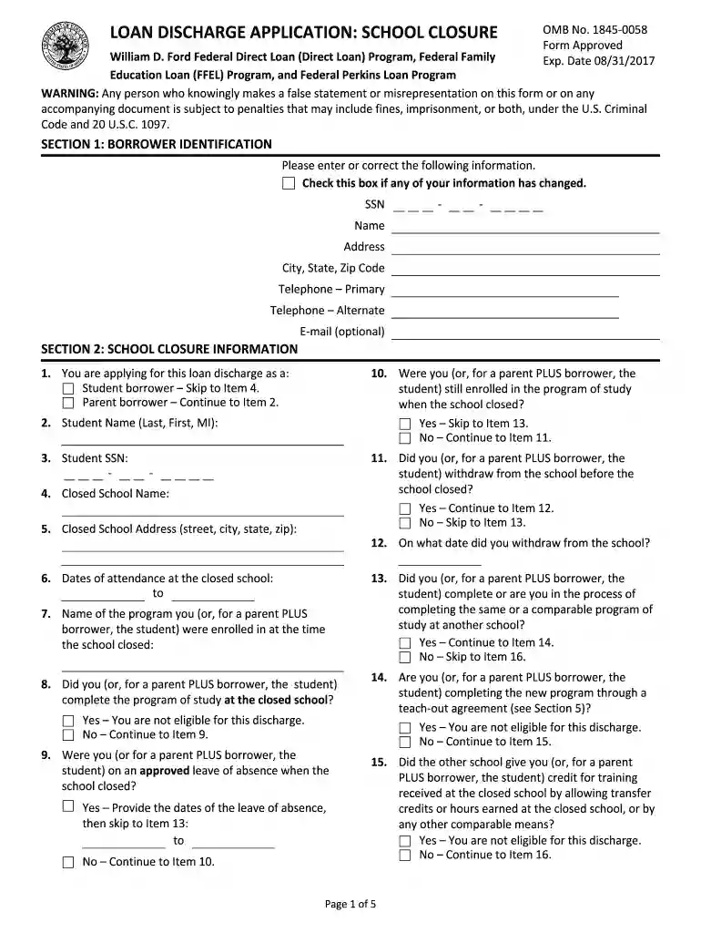 loan discharge school Preview on Page 1