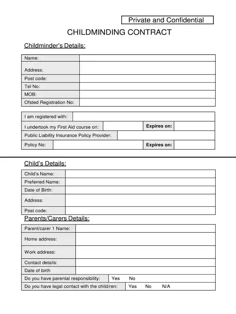 childminding contract template Preview on Page 1