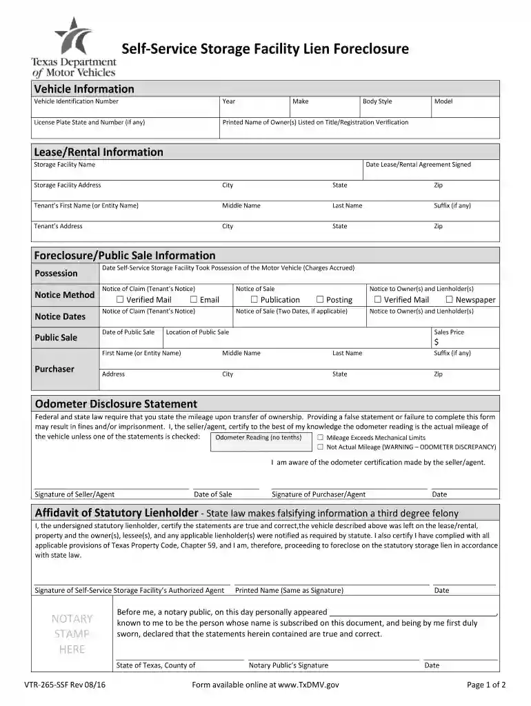 licensed vehicle storage facility lien foreclosure Preview on Page 1