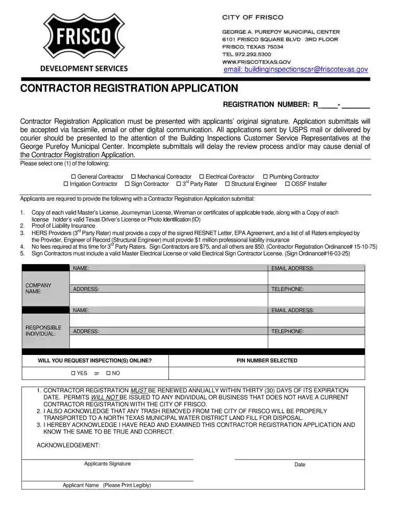 dallas contractor registration Preview on Page 1
