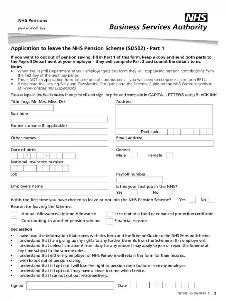 nhs pension opt out form Preview on Page 1