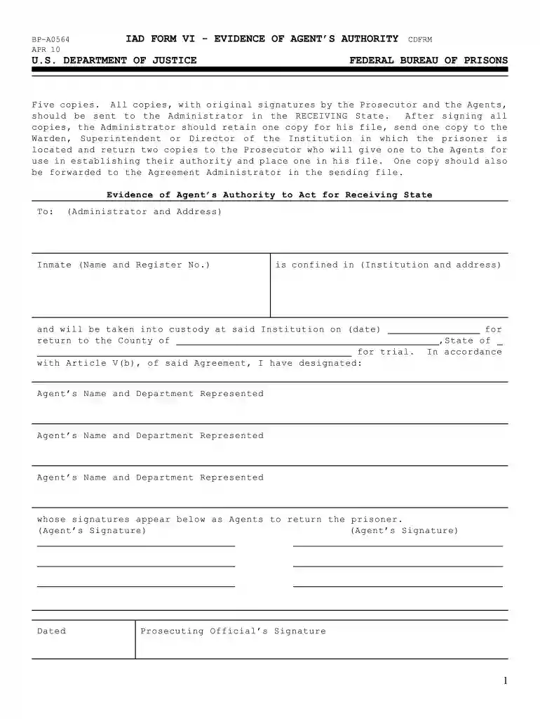 doj form bp a0564 Preview on Page 1