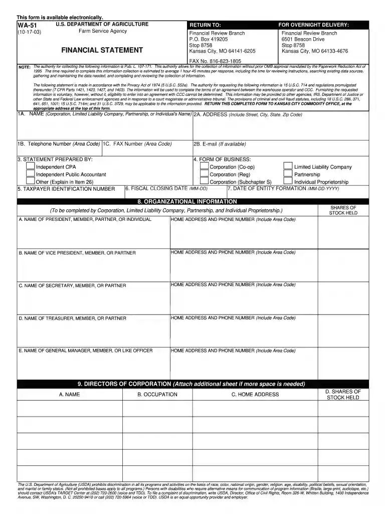 usda form wa 51 Preview on Page 1