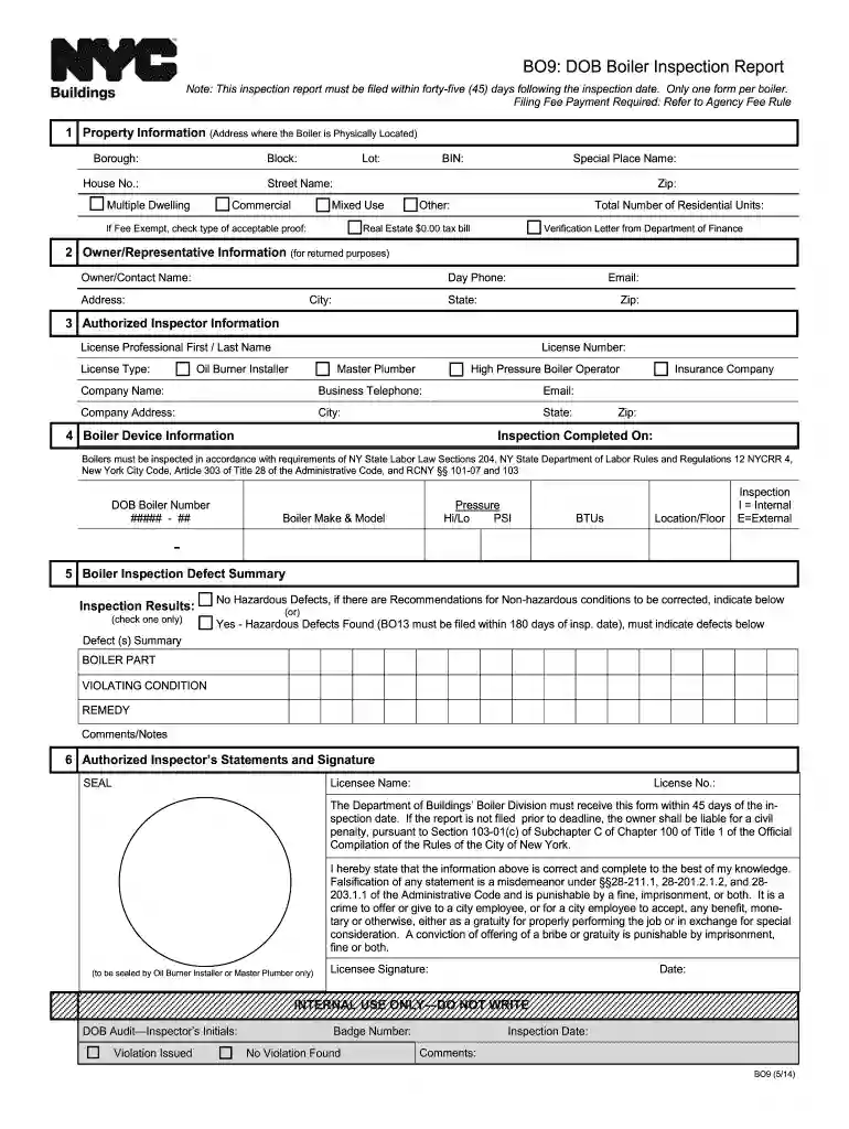 nyc dob boiler inspection report Preview on Page 1
