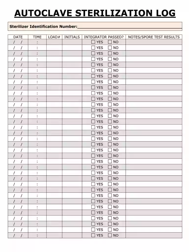 autoclave log sheet Preview on Page 1