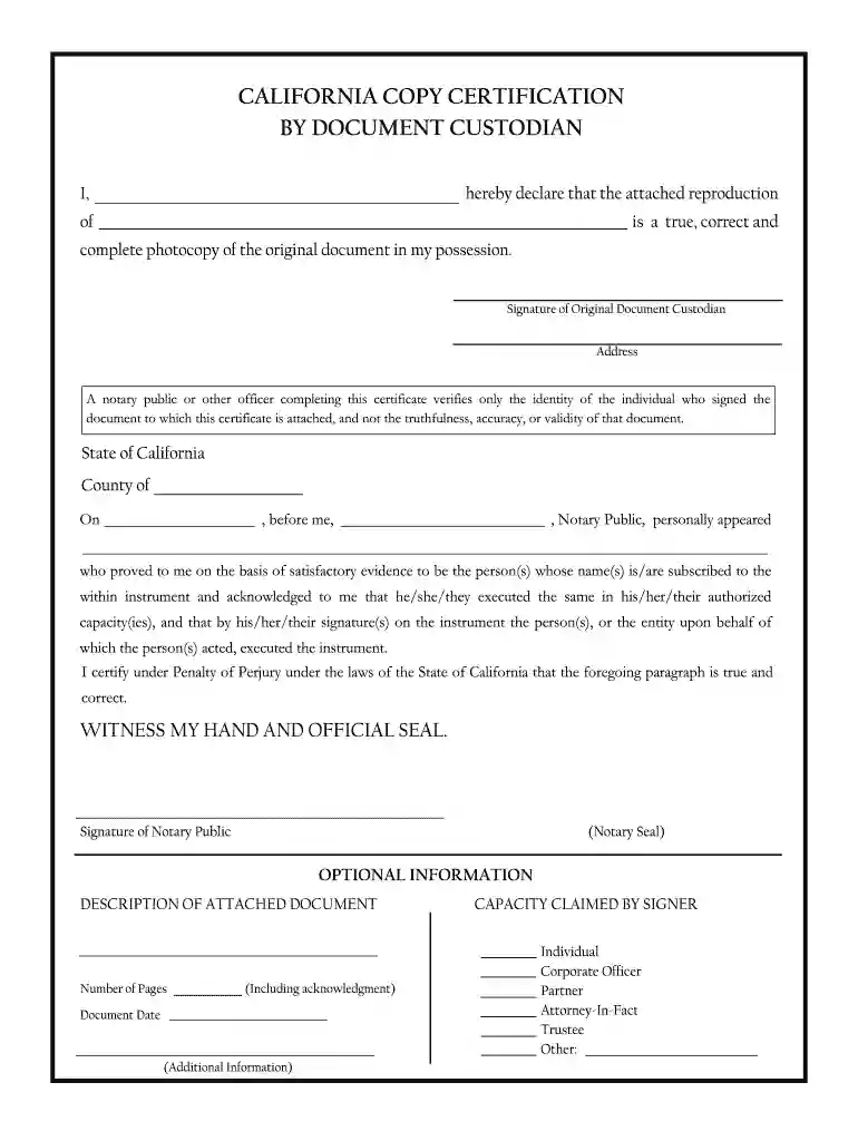 copy certification by document custodian Preview on Page 1