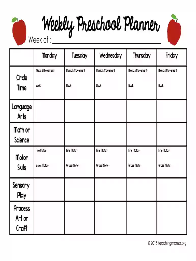 weekly preschool planner Preview on Page 1