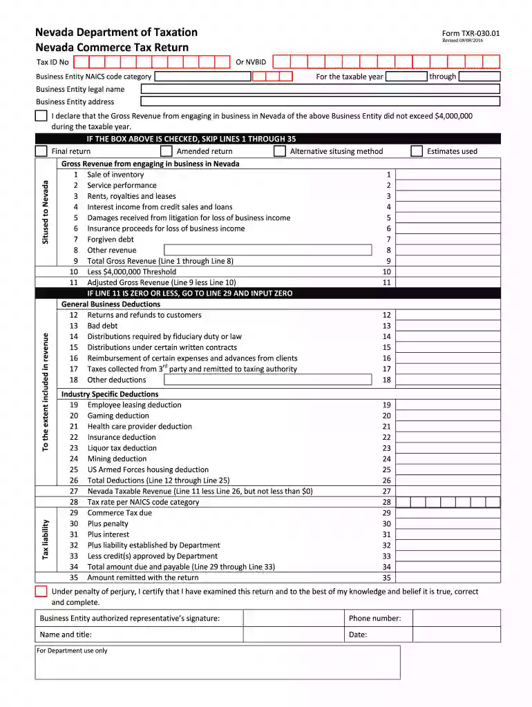 nevada commerce tax return form Preview on Page 1
