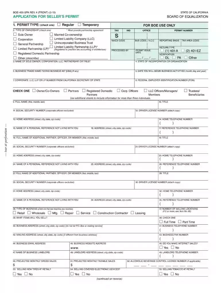 seller's permit california application pdf Preview on Page 1