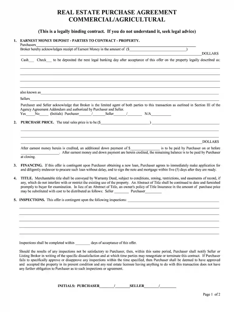 sd real estate purchase agreement Preview on Page 1