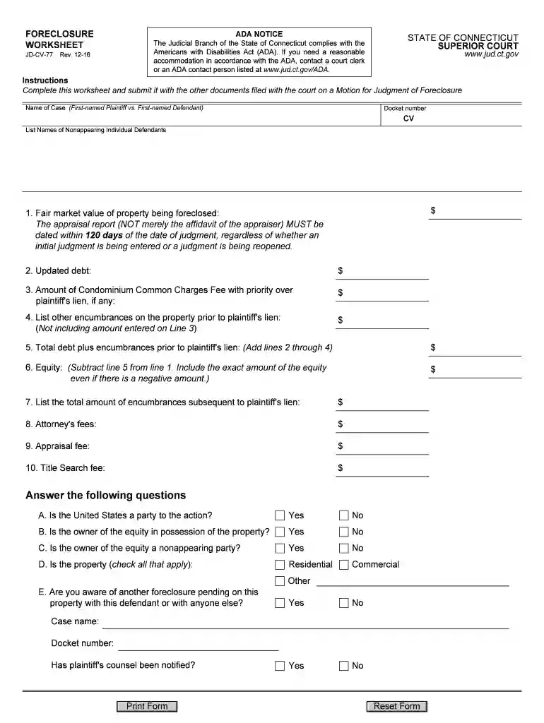 the foreclosure worksheet Preview on Page 1