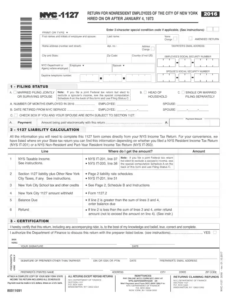 nyc 1127 2016 form Preview on Page 1