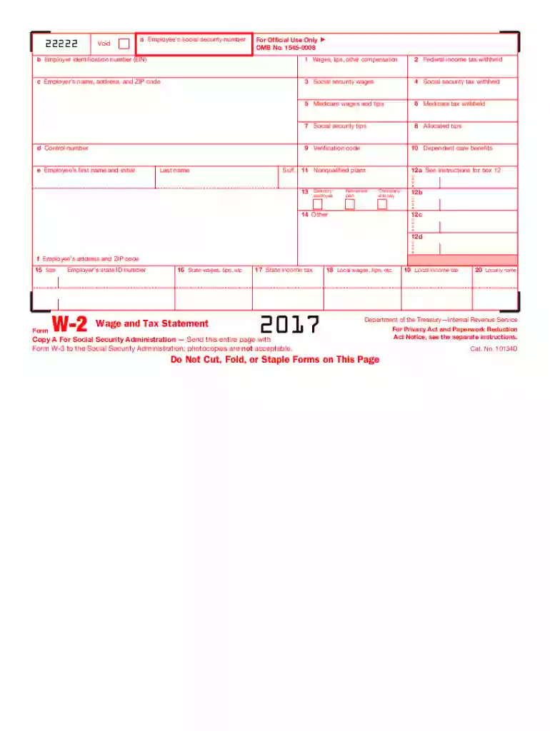 w2 2017 form Preview on Page 1