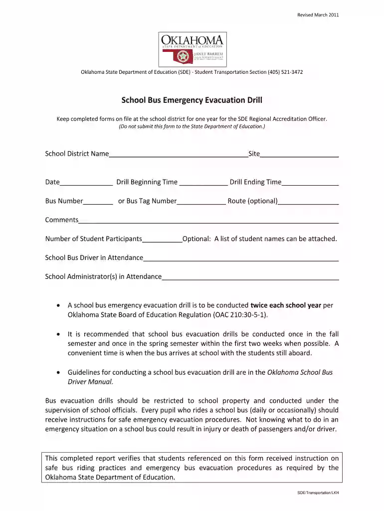 School Bus Emergency Evacuation Drill - sde ok Preview on Page 1