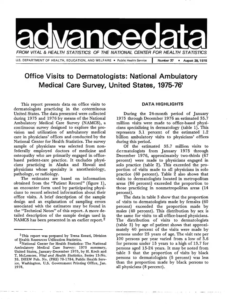 Office Visits to Dermatologists - cdc Preview on Page 1