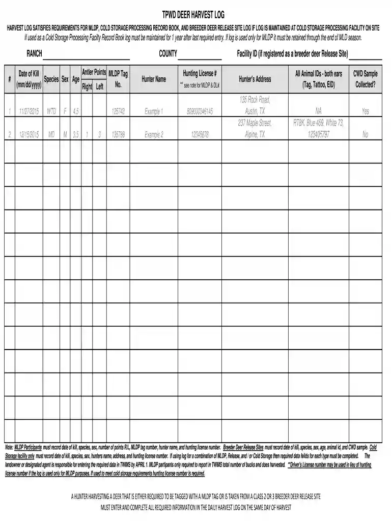 deer harvest log Preview on Page 1