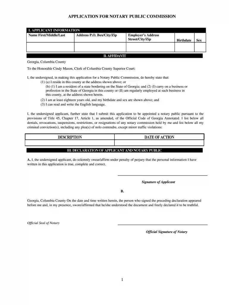georgia notary application pdf Preview on Page 1