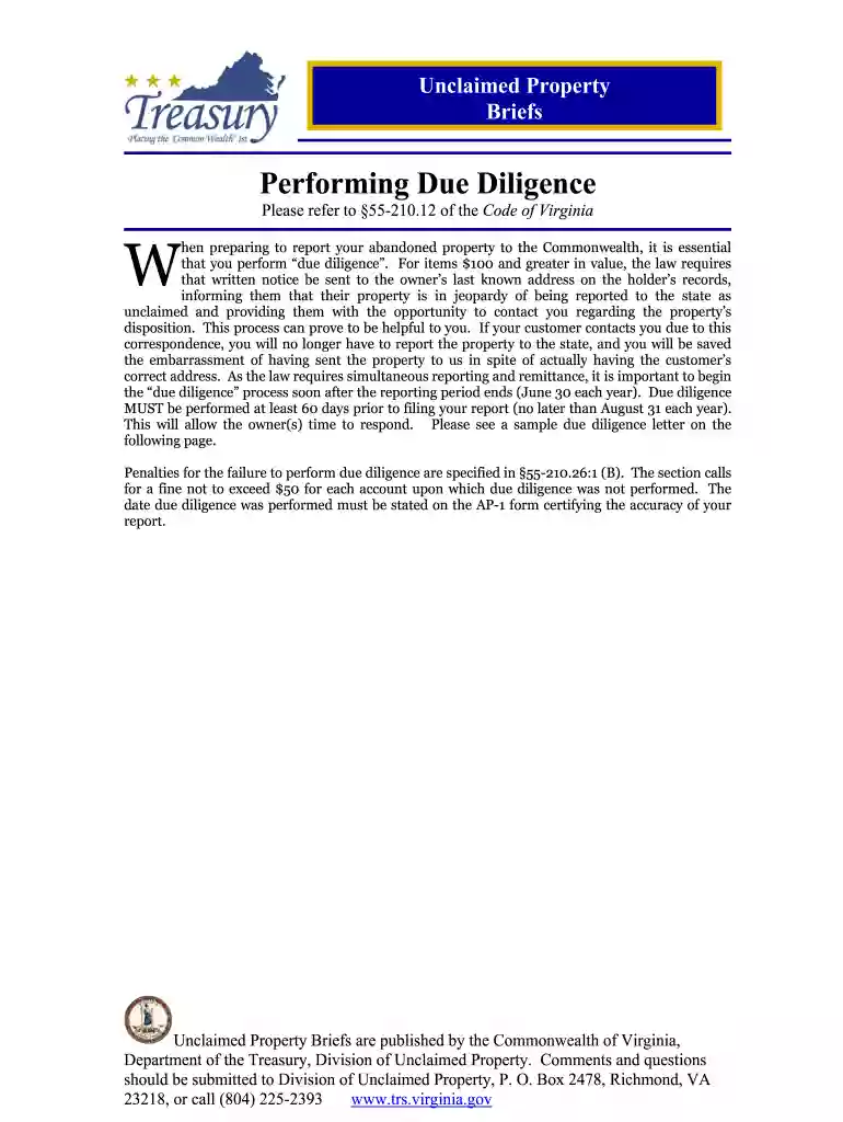 virginia due diligence Preview on Page 1
