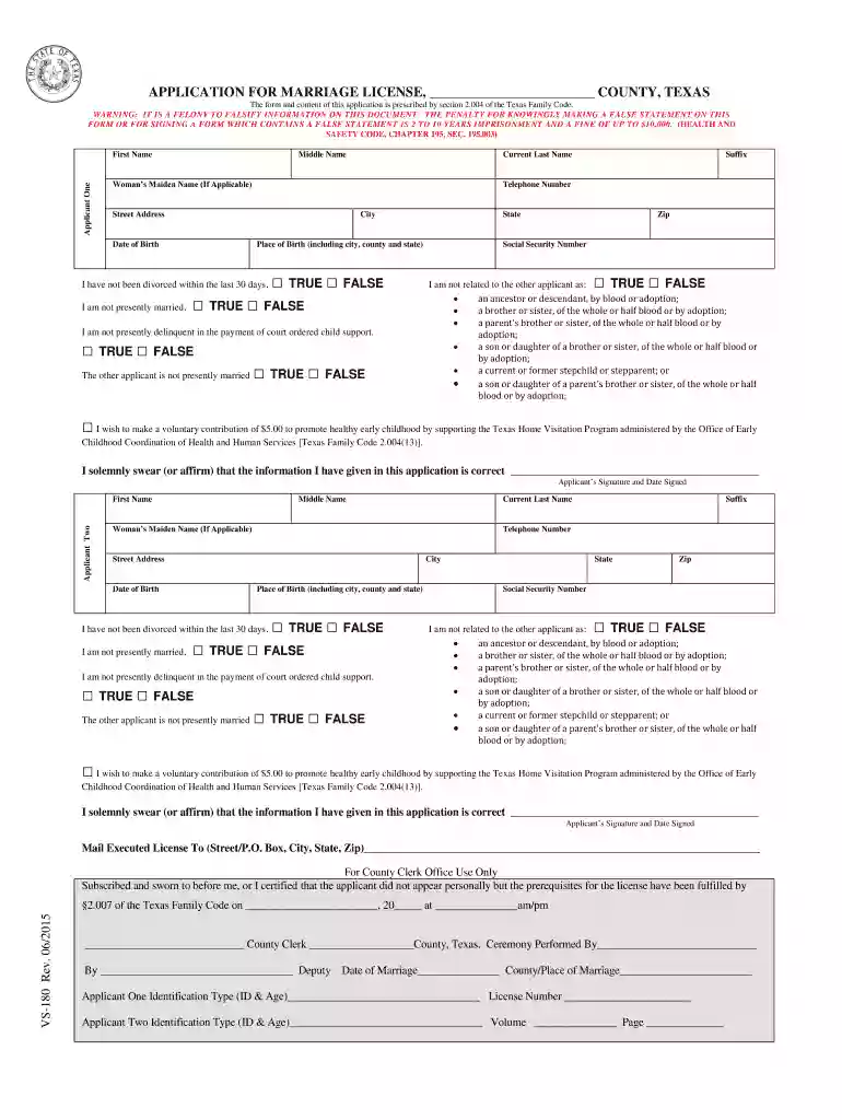 texas marriage license application Preview on Page 1