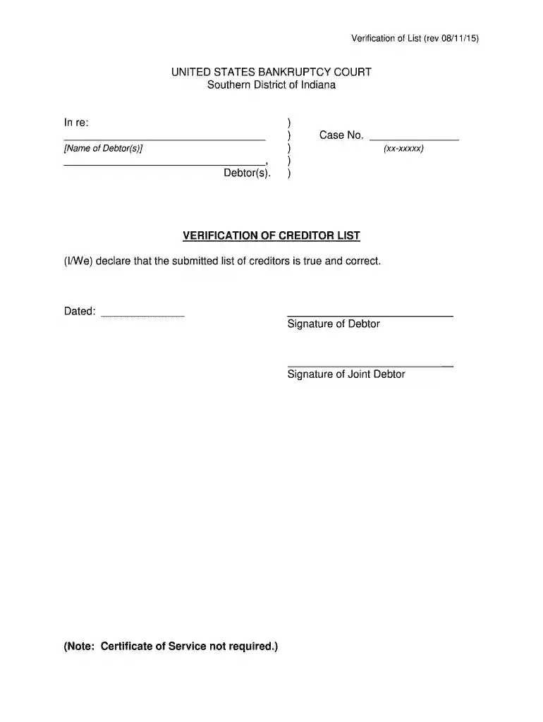 Verification of Creditor List Preview on Page 1