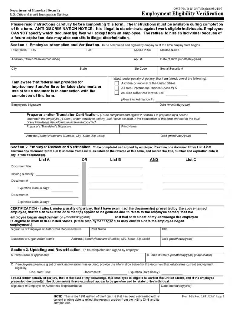 2005 employment eligibility online Preview on Page 1
