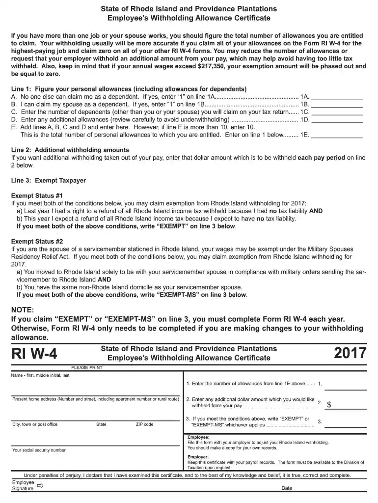 Ri w 4 form fillable form 2017 Preview on Page 1
