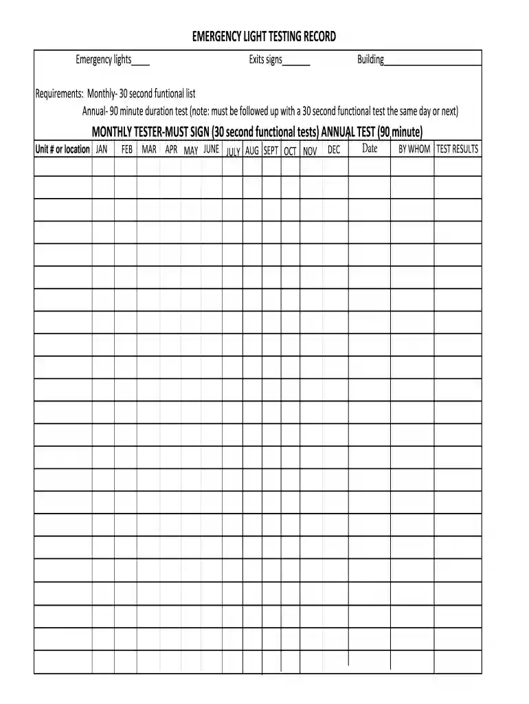 emergency lighting test sheet pdf Preview on Page 1