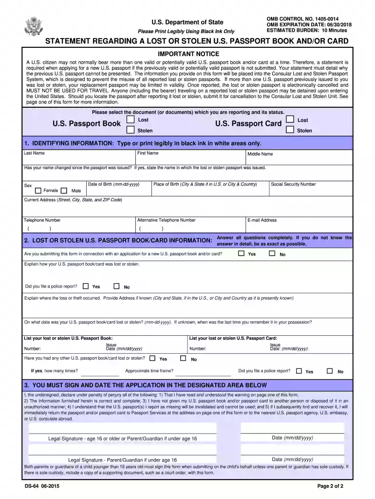 ds 64 2015 form Preview on Page 1