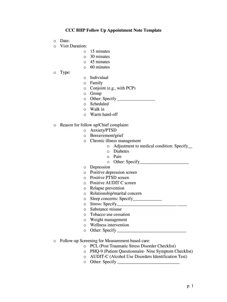 appointment note template Preview on Page 1