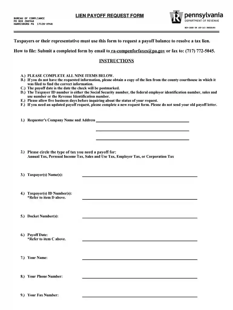 irs payoff request form Preview on Page 1