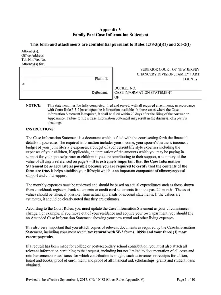 nj case information statement pdf Preview on Page 1