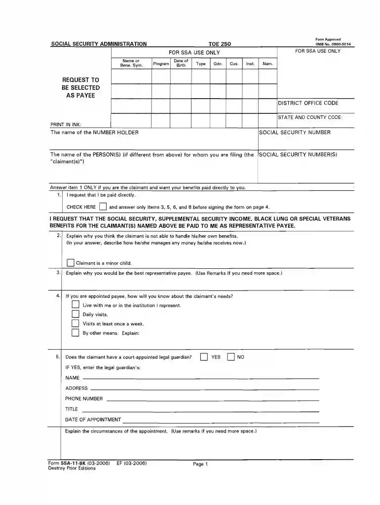 Form SSA-11-BK Preview on Page 1