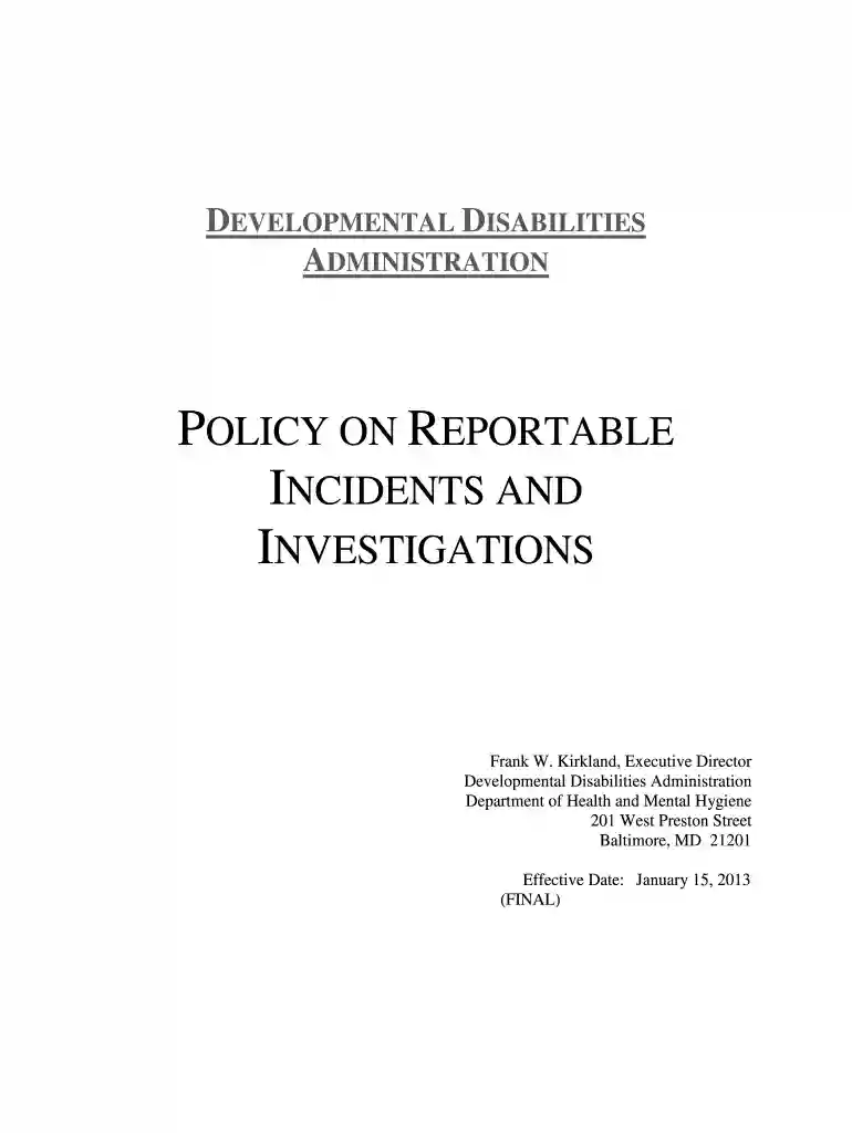 maryland reportable incidents Preview on Page 1