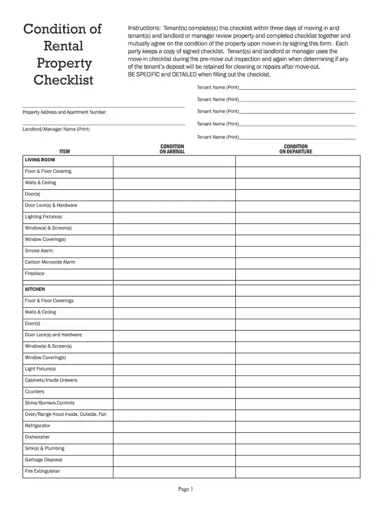 rental walkthrough checklist word doc Preview on Page 1