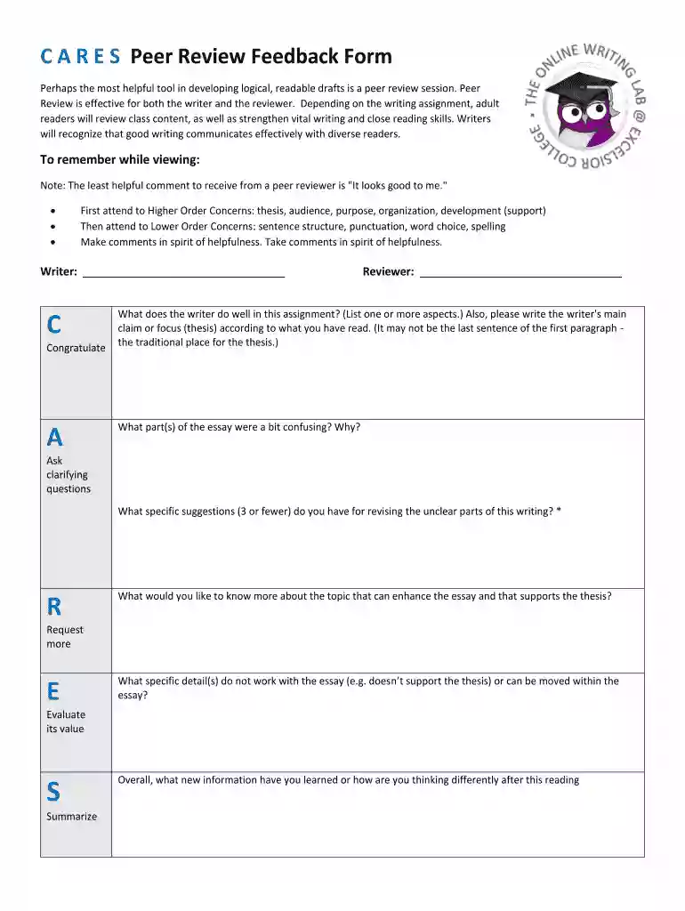 peer review form template Preview on Page 1