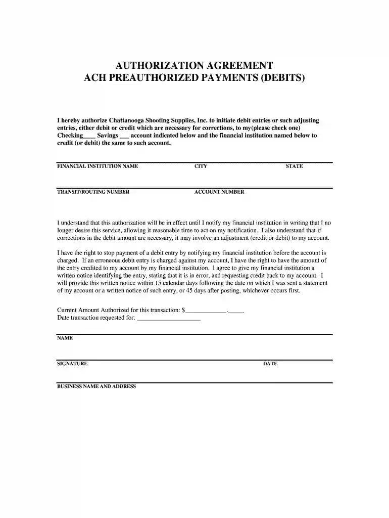 shooting authorization agreement debit Preview on Page 1