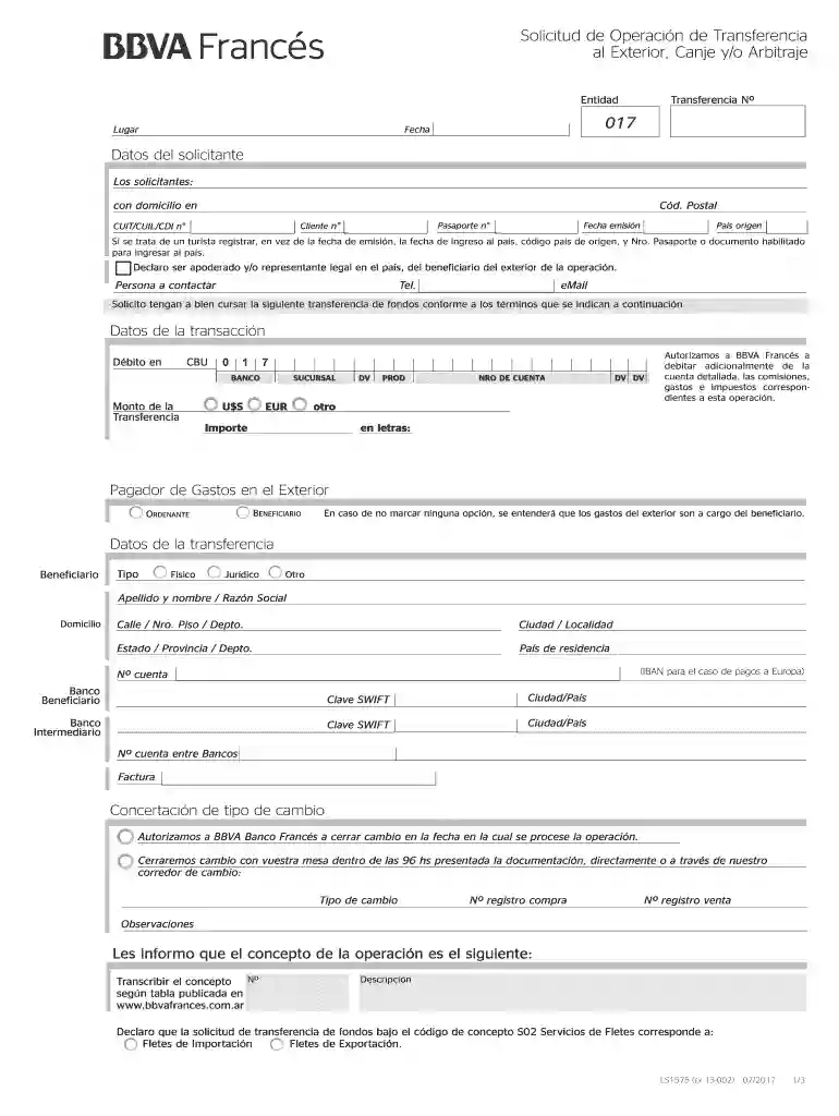 formulario solicitud de transferencia al exterior bbva perú Preview on Page 1
