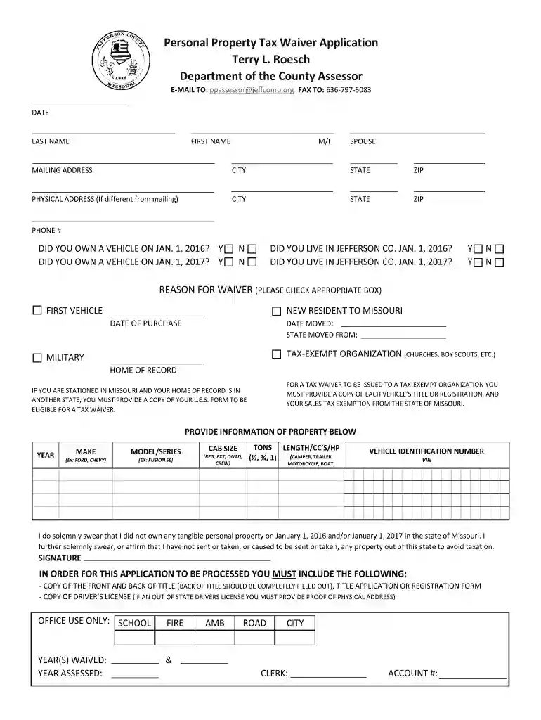 personal property tax waiver jefferson county missouri Preview on Page 1