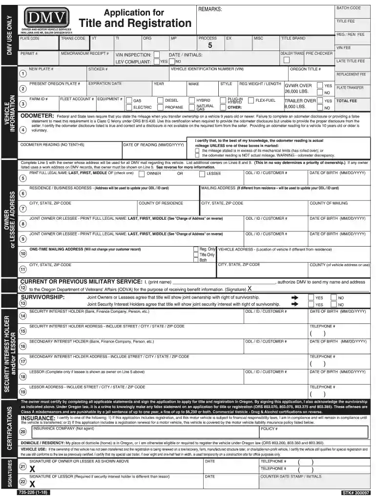 Application for Title and Registration Preview on Page 1