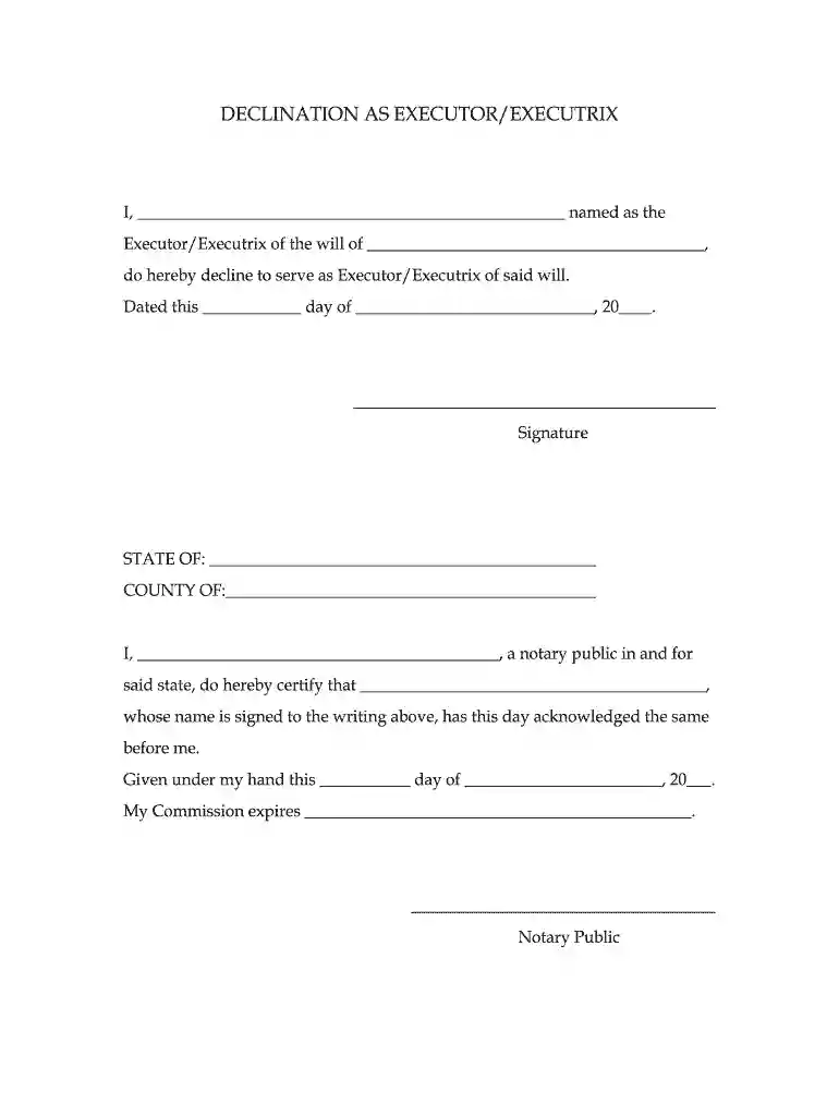 renunciation of nominated executor form Preview on Page 1