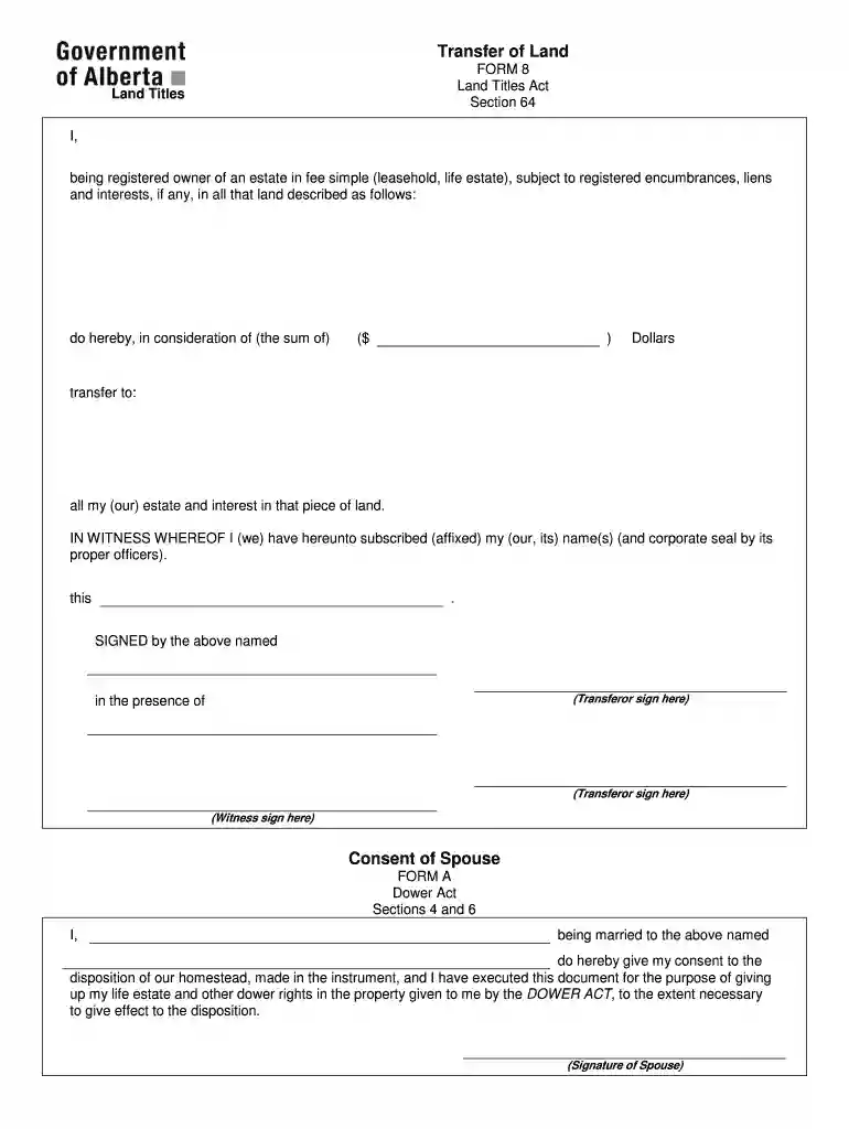 APPLICATION FOR TRANSFER OF LAND Preview on Page 1