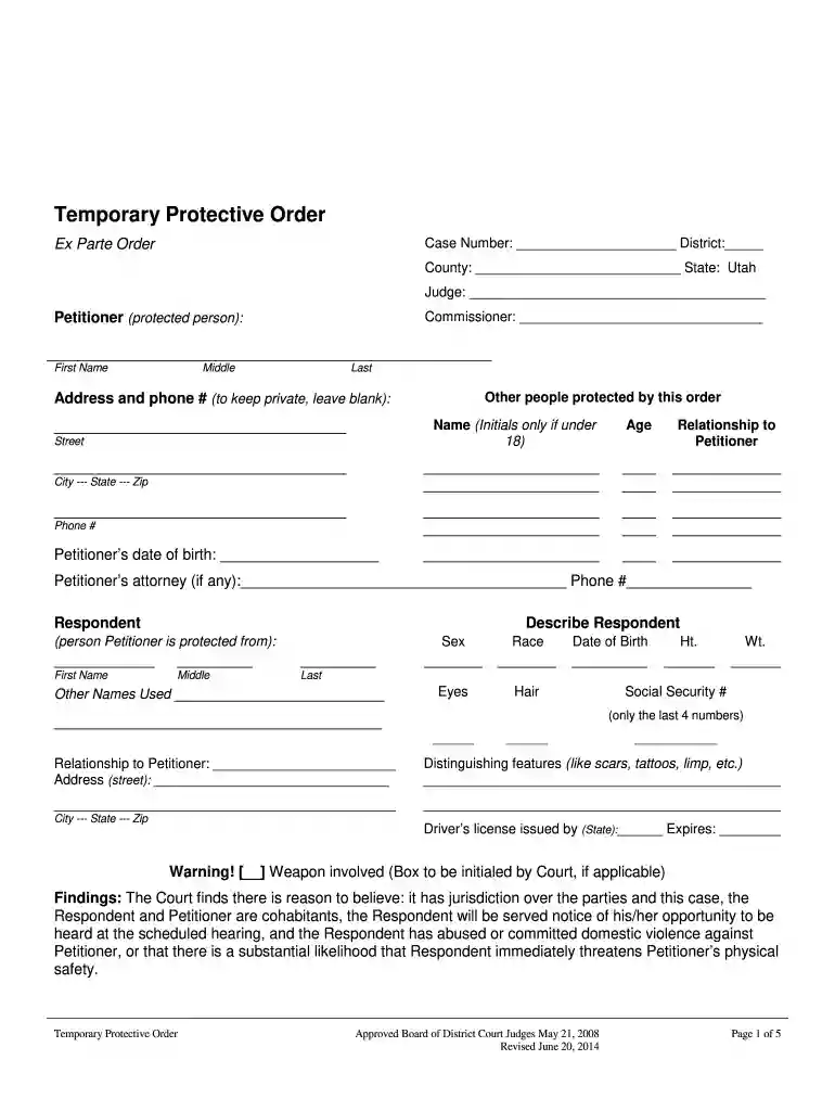 Temporary Protective Order - Ex Parte Order (3 10 2014) Preview on Page 1
