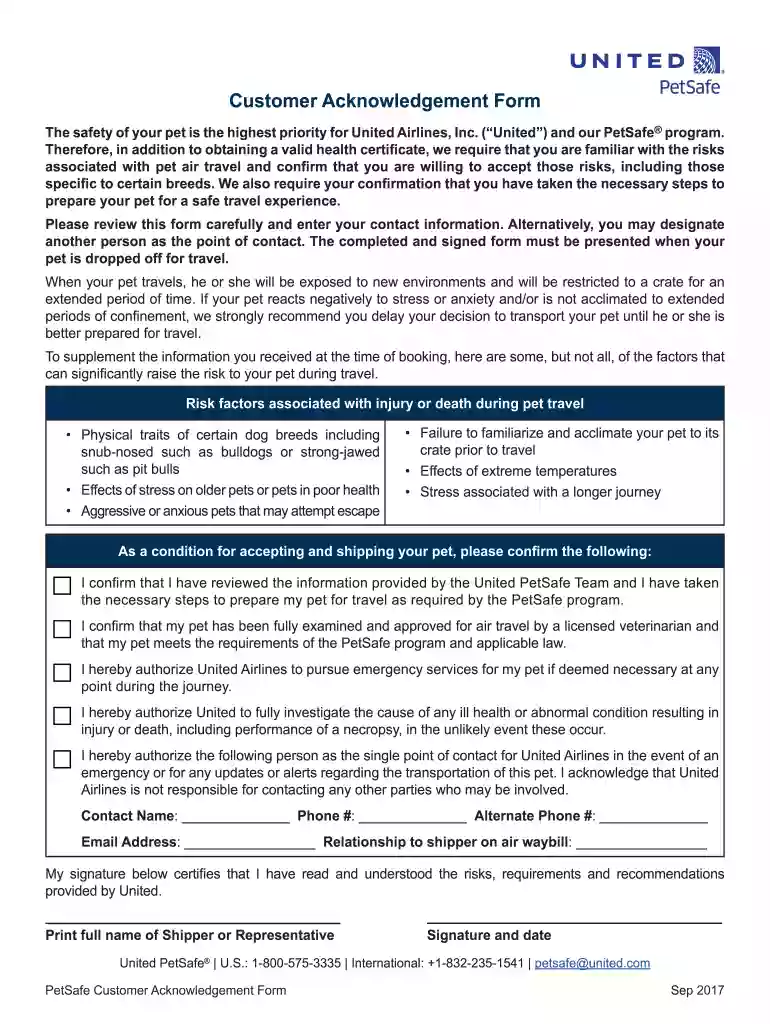 united airlines service animal form Preview on Page 1