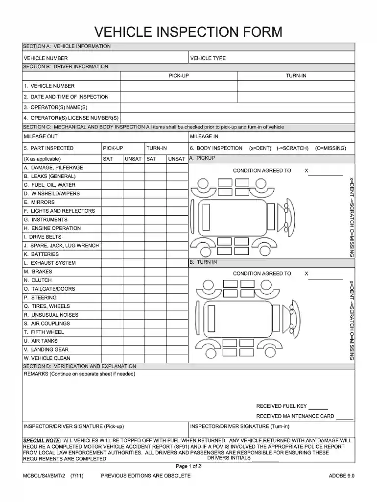 free vehicle inspection form Preview on Page 1