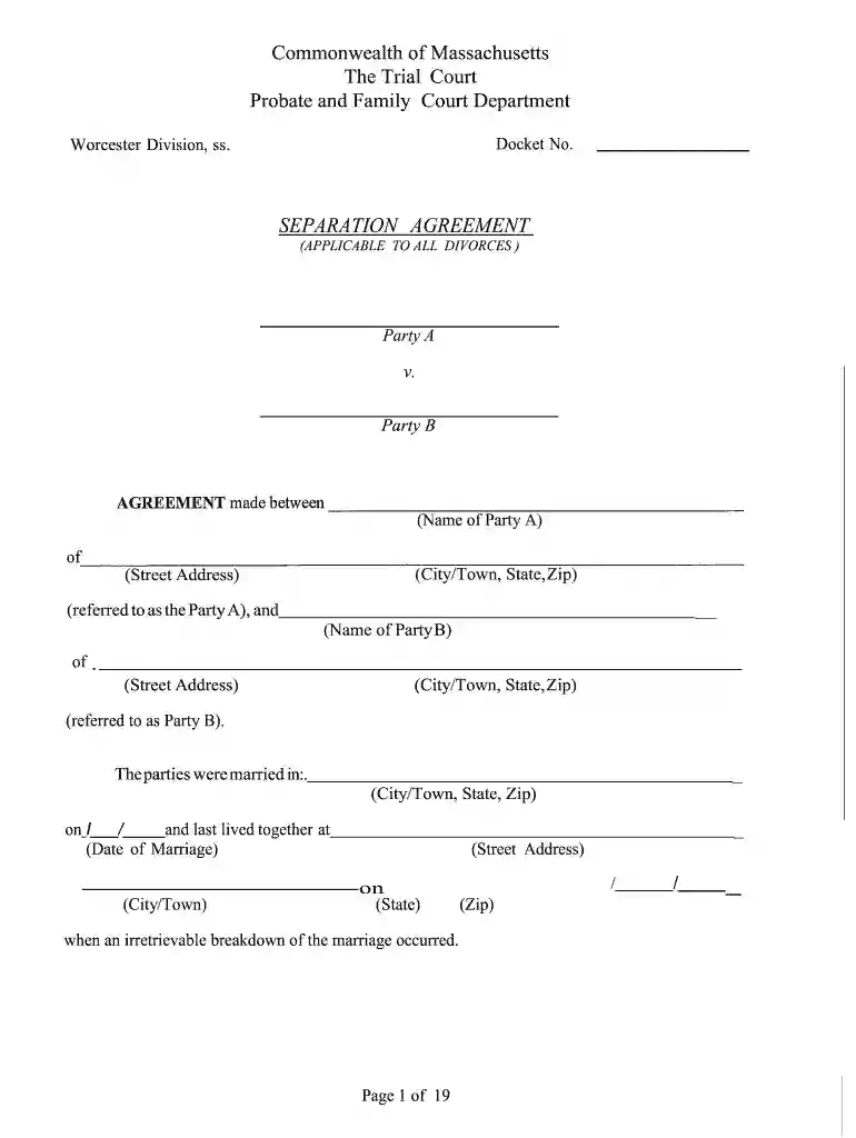 separation agreement massachusetts Preview on Page 1