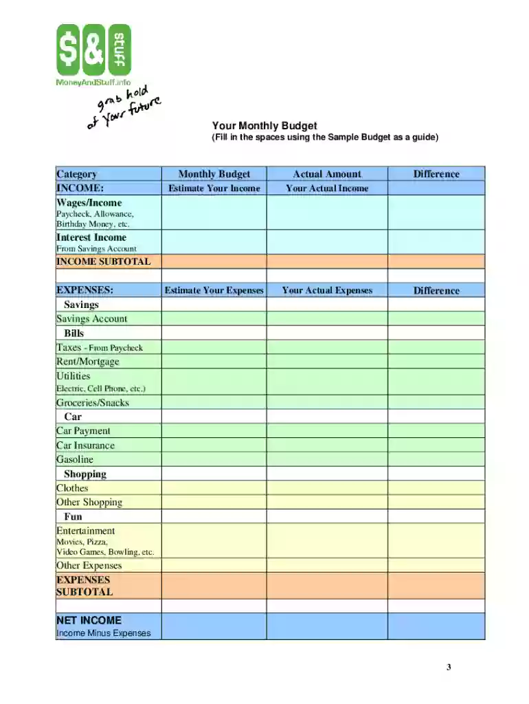 sample monthly budget template Preview on Page 1