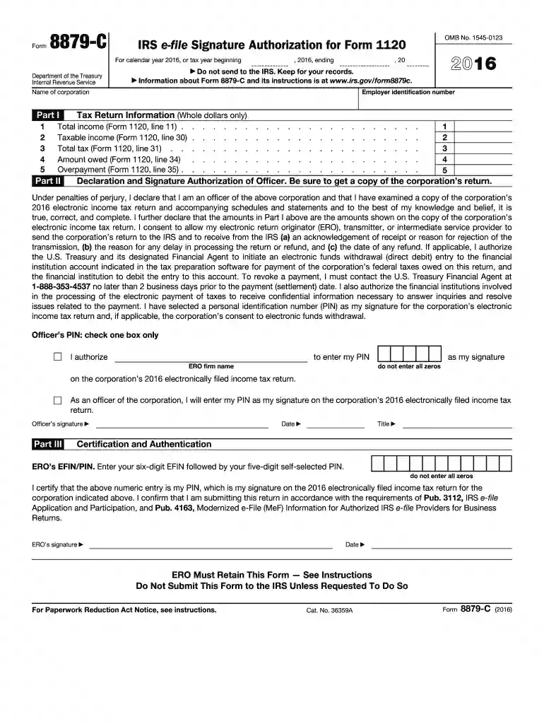 form 8879 corp Preview on Page 1